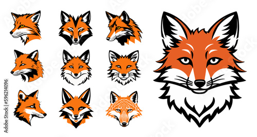 Fox head mascot collection, fox icon set. Vector illustration.