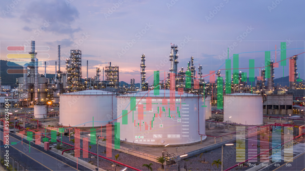 Foto de Aerial view white oil storage tank and oil refinery factory ...