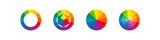 Color wheel set. RGB and CMYK multi-colored circle spectrum. Vector isolated illustration
