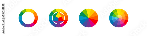 Color wheel set. RGB and CMYK multi-colored circle spectrum. Vector isolated illustration