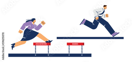 Gender gap and discrimination against women in the workplace, flat vector illustration isolated on white background.