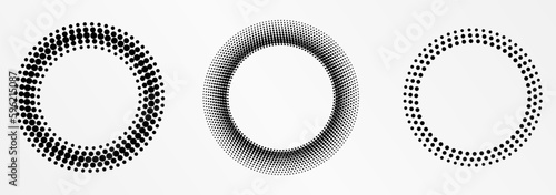 Halftone round frame. Halftone circle logo. Dots emblem.