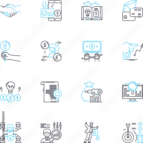 Retirement plan linear icons set. Savings, Investment, Retirement, Pension, Annuity, Wealth, Benefits line vector and concept signs. Security,Fund,Future outline illustrations