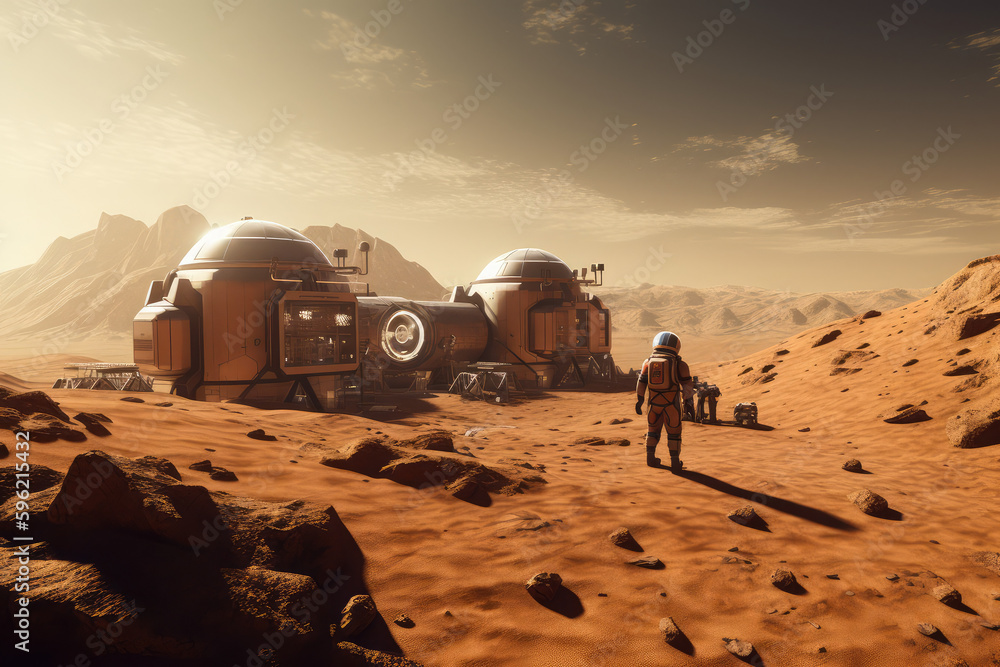 astronaut colony on mars resting and taking in the view, generative AI