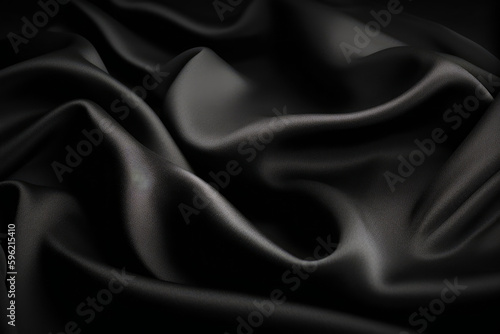 Close up of black cloth with wavy pattern on the fabric. Generative AI.
