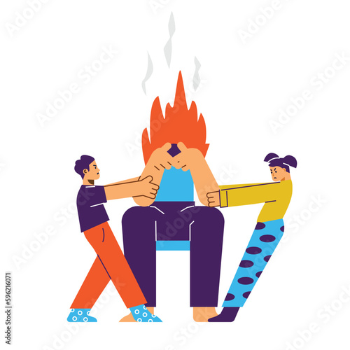 Father feels powerless and burned out from children, flat vector isolated.