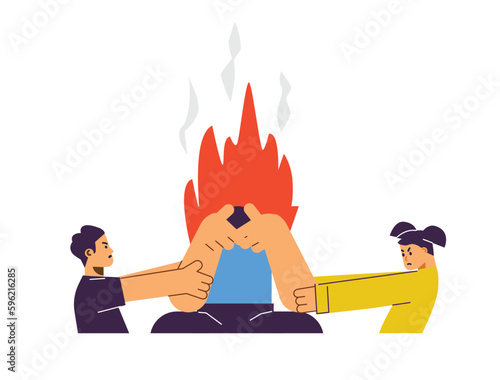 Man tired exhausted by parental duties flat vector illustration isolated.