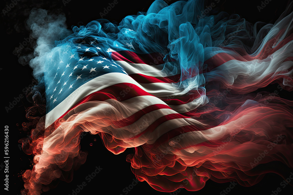AI generated american flag form smoke on black background at USA