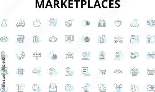 Marketplaces linear icons set. E-commerce, Auctions, Bidding, Trading, Online, Retail, Wholesale vector symbols and line concept signs. Platform,Marketplace,Shopping illustration