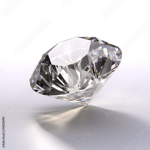 Single big white diamond shining with reflections of white background. Jewelry  prestige  precious stones. Product photography. Website design. Gem. AI generated.