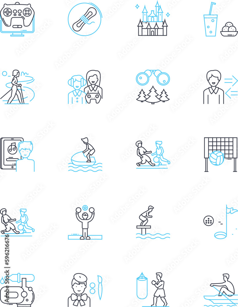 Idle pastimes linear icons set. Reading, Gaming, Watching, Daydreaming, Browsing, Wandering, Stargazing line vector and concept signs. Napping,Sketching,Listening outline illustrations Idle pastimes linear icons set. Reading, Gaming, Watching, Daydreaming, Browsing, Wandering, Stargazing line vector and concept signs. Napping,Sketching,Listening outline illustrations