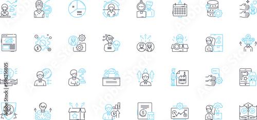 Budget tracking linear icons set. Finance, Expense, Budgeting, Accounting, Savings, My, Cost line vector and concept signs. Tracking,Planning,Analysis outline illustrations