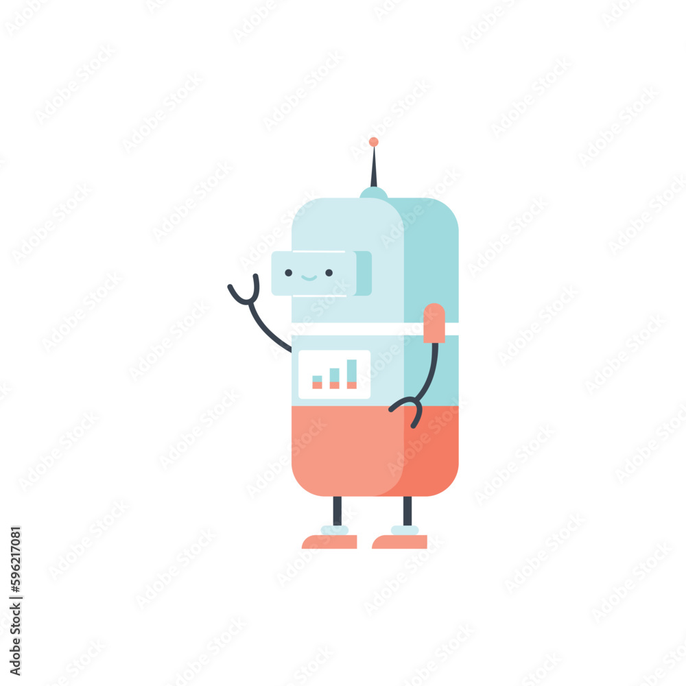Cute baby robot android cartoon character flat vector illustration isolated.
