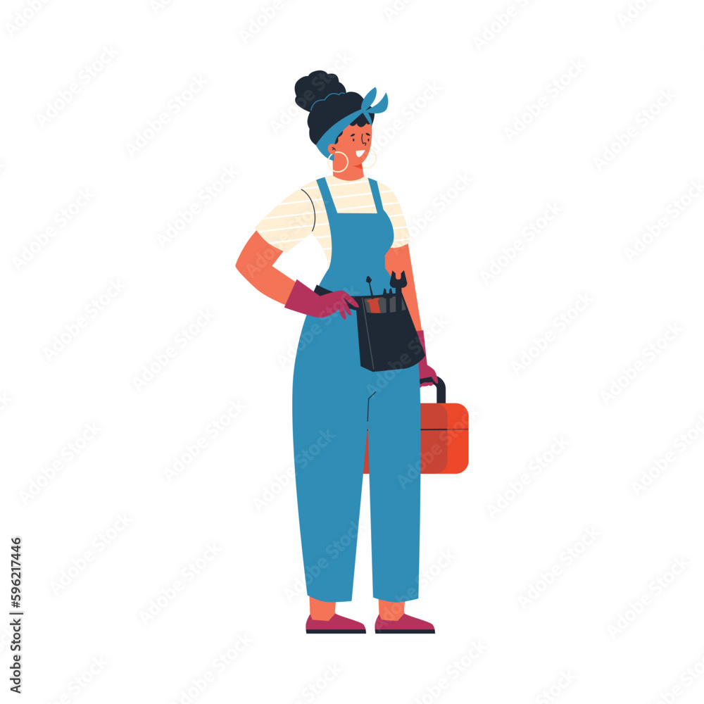 Female carpenter or construction worker, flat vector illustration isolated on white background.