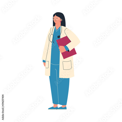 Woman doctor or therapist cartoon character flat vector illustration isolated.
