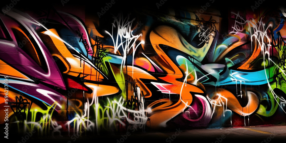 Graffity Wand Bemahlung in bunter Kunst, ai generativ Graffity Wand Bemahlung in bunter Kunst, ai generativ