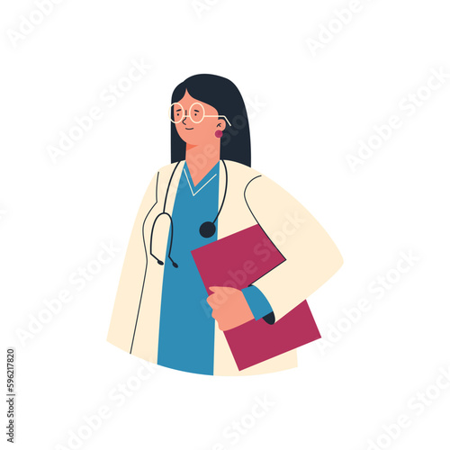 Female doctor or medical worker, flat vector illustration isolated on white background.