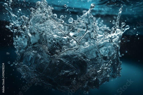 Background with splashing blue water. Generative AI