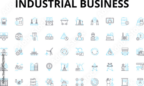 Industrial business linear icons set. Manufacturing, Production, Industrialization, Automation, Assembly, Machining, Fabrication vector symbols and line concept signs. Engineering,Factories,Processing