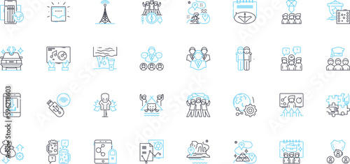 Partnership coalition linear icons set. Collaboration, Alliance, Unity, Synergy, Partnership, Coalition, Jointly line vector and concept signs. Mutualism,Teamwork,Synergy outline illustrations