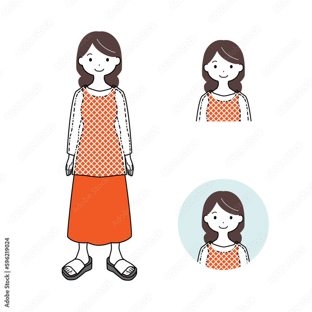 私服の女性のイラストセット 私服の女性のイラストセット