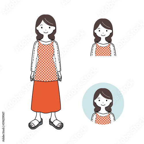 私服の女性のイラストセット