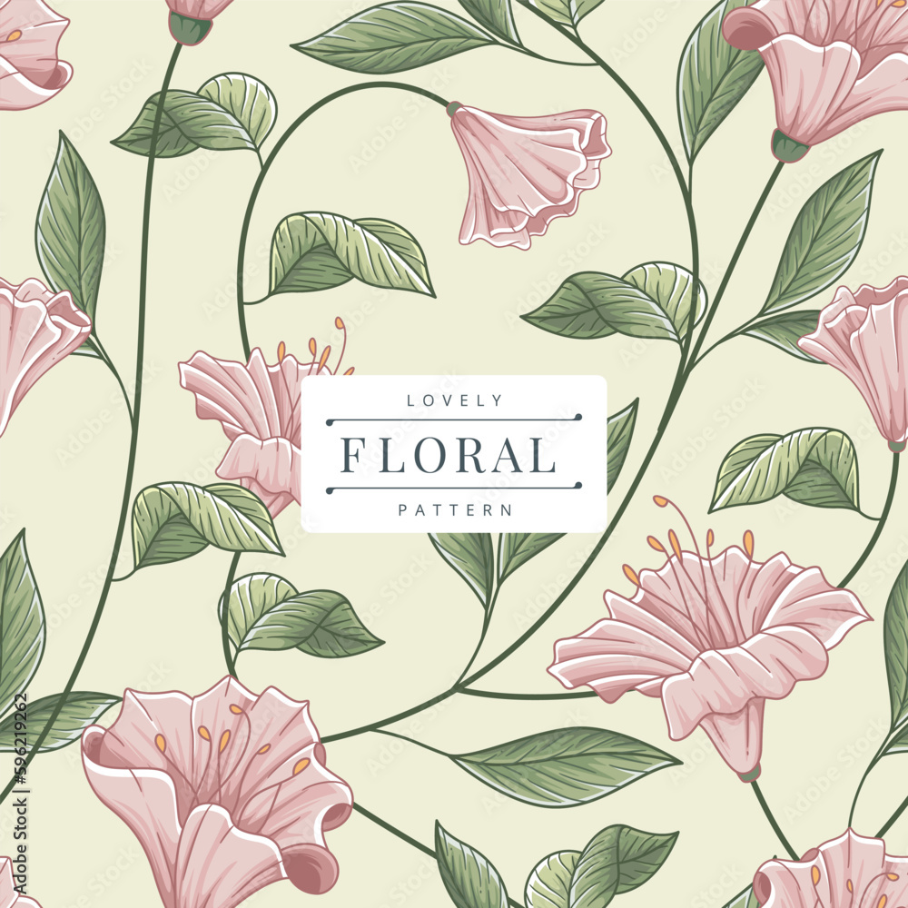 seamless flowers and leaves pattern template