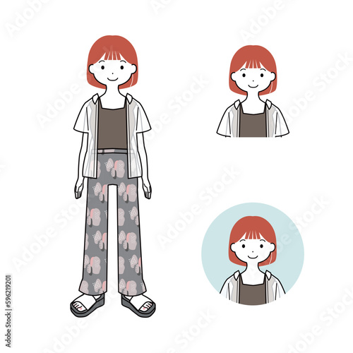 私服の女性のイラストセット