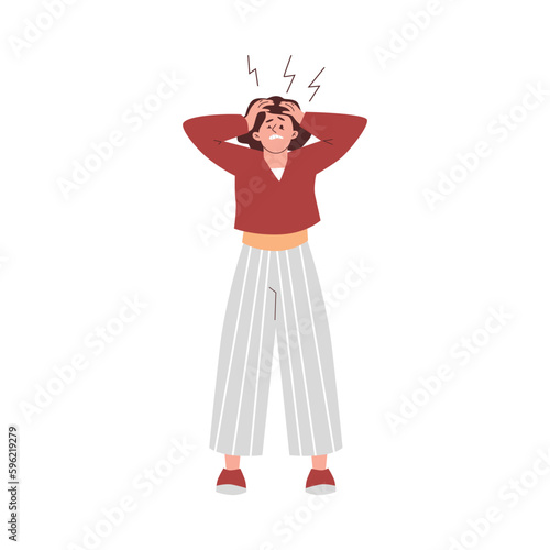 Angry, tense and stressed woman, flat vector illustration isolated on white background.