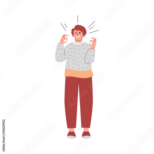 Tense, frustrated and angry man - flat vector illustration isolated on white background.