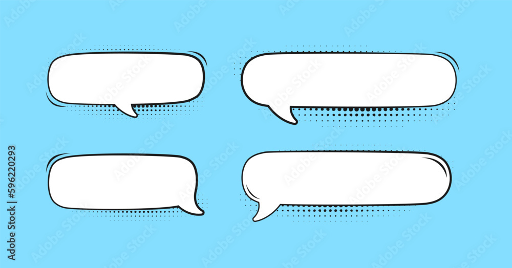 Retro empty speech bubble with black halftone shadows set. Vector illustration comic manga text frame, vintage design, pop art style