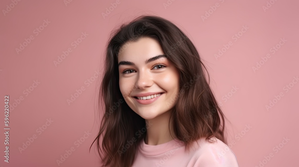 Happy woman portrait pink background , Generative Ai Happy woman portrait pink background , Generative Ai