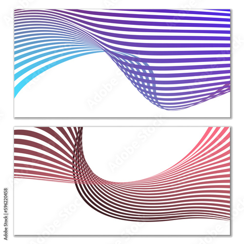 Wavy lines or ribbons on a white background. Installed. Multicolored striped gradient. Creative unusual background with abstract gradient wave lines for creating trendy banner, poster. Vector eps