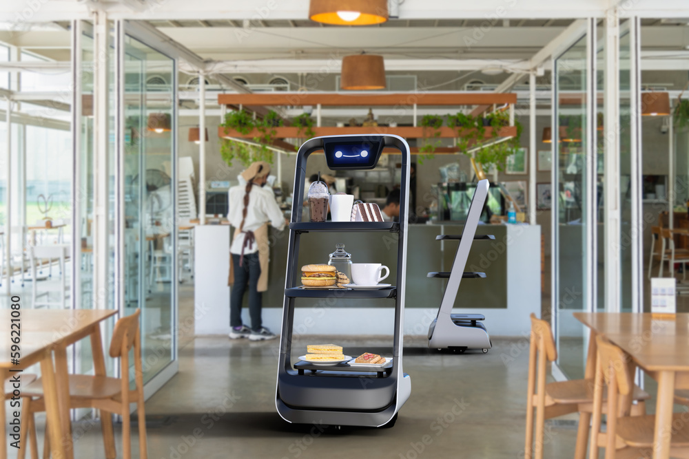 Autonomous waiter robot working in restaurant, Artificial intell