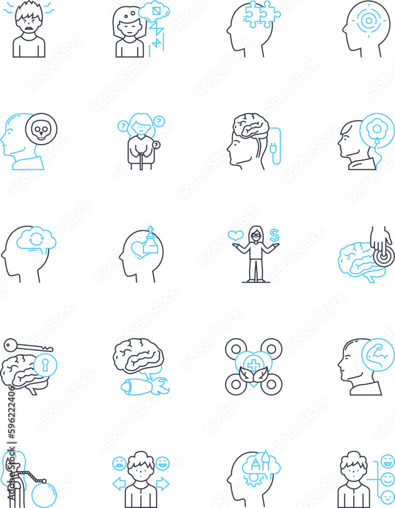 Intellectual Power linear icons set. Intelligence, Wisdom, Knowledge, Reasoning, Logic, Ingenuity, Brilliance line vector and concept signs. Cognition,Comprehension,Insight outline illustrations