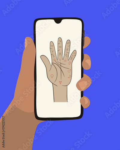 Palmistry online vector isolated illustration. Prediction of the future.