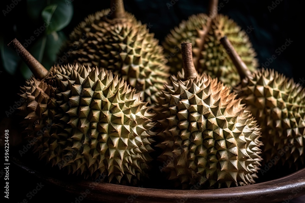 Full frame of fresh Durians. Fresh ai generated Durians. Full frame of fresh Durians. Fresh ai generated Durians.