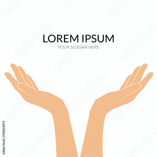 Open hands. Hand drawn cupped hands holding an object. outstretched helping two hands