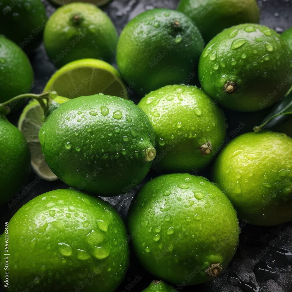 Full frame of fresh Limes. Fresh ai generated Limes. Full frame of fresh Limes. Fresh ai generated Limes.