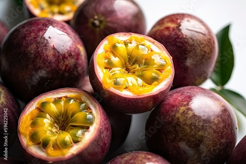 Full frame of fresh Passionfruits. Fresh ai generated Passionfruits.