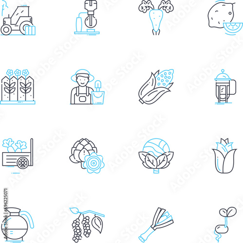 Livestock market linear icons set. Cattle, Pigs, Goats, Sheep, Horses, Chickens, Turkeys line vector and concept signs. Ducks,Geese,Rabbits outline illustrations