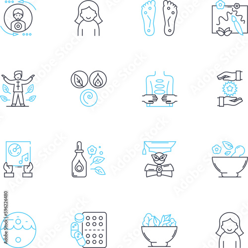 Herbal remedies linear icons set. Aromatherapy, Digestion, Immunity, Inflammation, Anxiety, Nutrition, Antioxidants line vector and concept signs. Detoxification,Energy,Relaxation outline