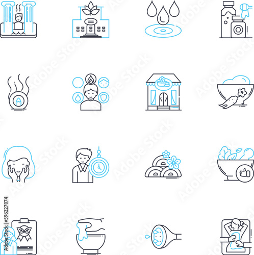 Traditional medicine linear icons set. Herbalism, Acupuncture, Ayurveda, Homeopathy, Naturopathy, Unani, Chinese Medicine line vector and concept signs. Folk medicine,Aromatherapy,Cupping outline