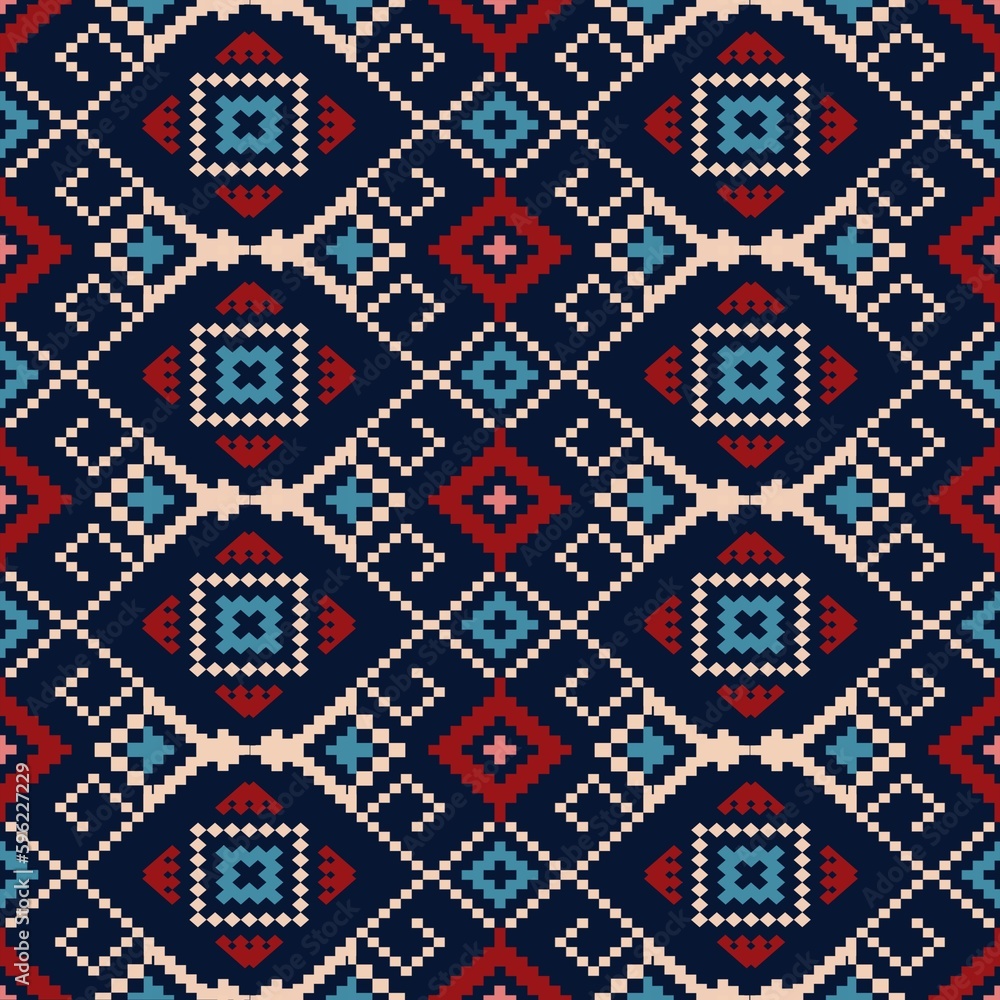 Fototapeta premium Ethnic Ukrainian embroidery colorful pattern. Illustration traditional ethnic embroidery geometric shape seamless pattern. Use for fabric, textile, home decoration elements, upholstery, wrapping.