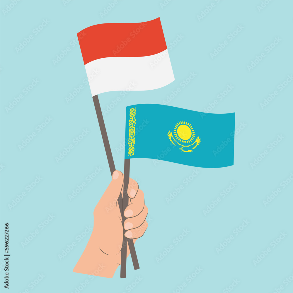 Flags of Monaco and Kazakhstan, Hand Holding flags Flags of Monaco and Kazakhstan, Hand Holding flags