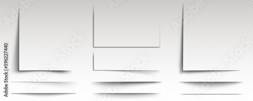Square shadow box frame vector effect template. Rectangle page border shade illustration set on transparent background. Realistic isolated empty poster edge lines pack with corner gradient overlay.