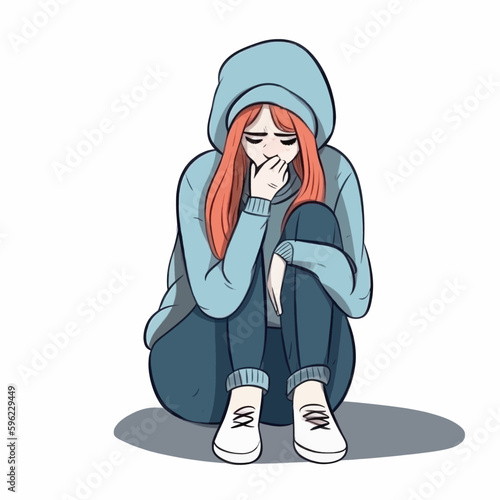 Girl in depression. Bad psychological state. Mental health awareness month illustration vector