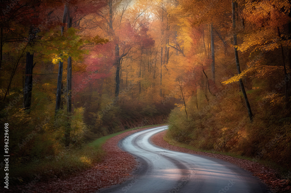 Autumn road created with Generative AI technology