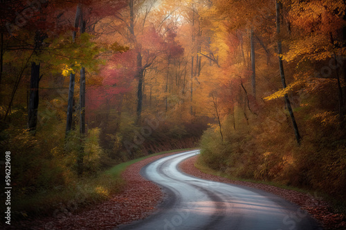 Autumn road created with Generative AI technology