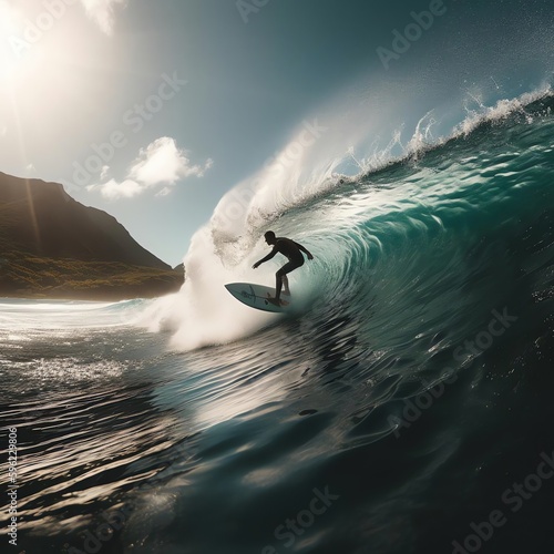 A Surfer Rides a Wave in Hawaii, USA